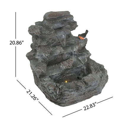 4-Tier Concrete Rock Waterfall Fountain with LED Lights | 20.8" Outdoor Garden Fountain with Adjustable Flow