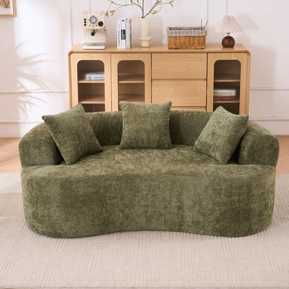 Crescent Sectional Sofa | No-Assembly Chenille 2-Seater with Low-Back Deep Cushions & Self-Inflating Foam — Green / Gray Green