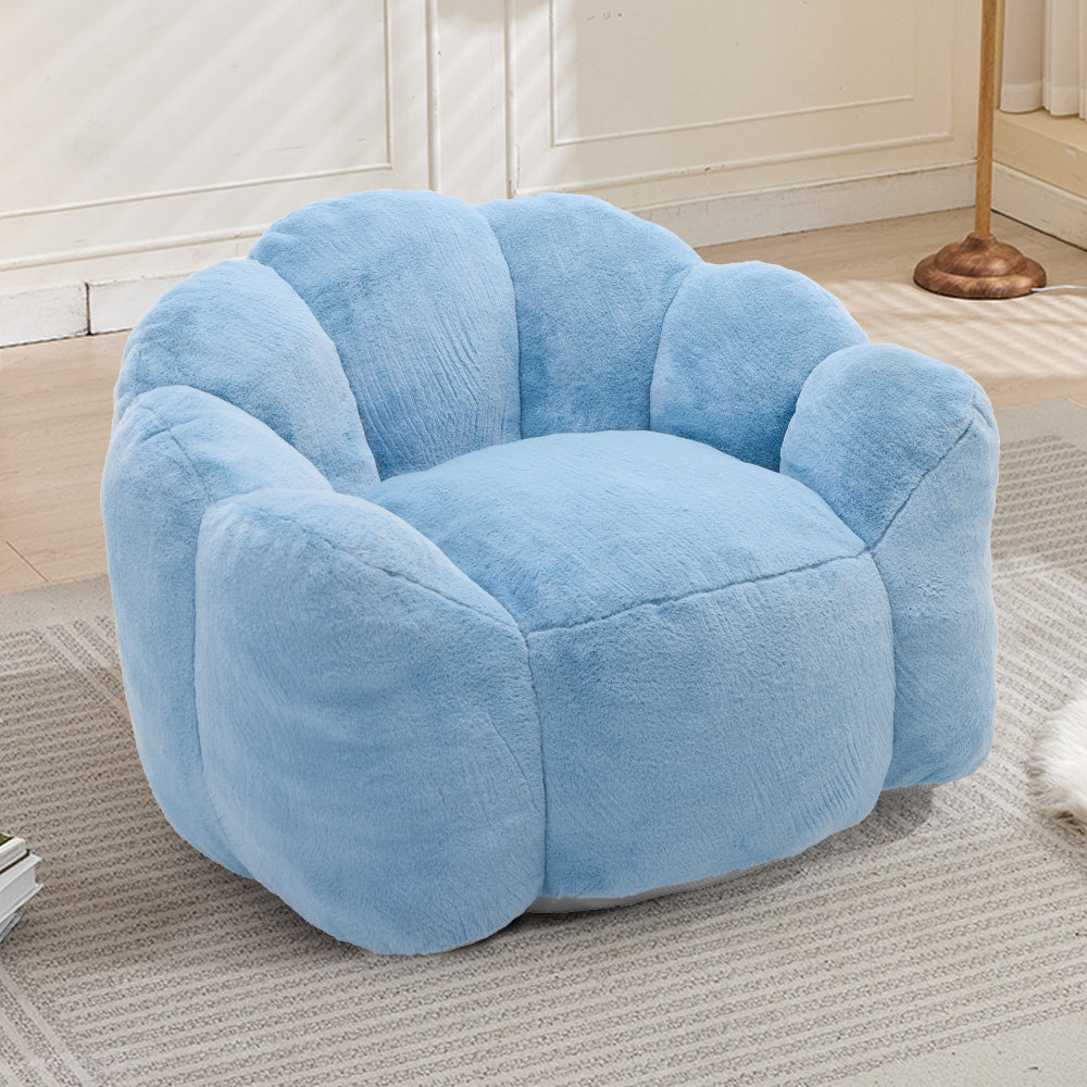 Lotus Bean Bag Sofa Chair | No-Assembly Memory Foam Lounger with Pull Ring & Anti-Fouling Fabric — 6 Colors Blue
