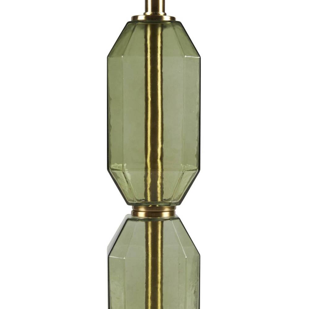Faceted Green Glass Table Lamp – Gold Metal Base & White Fabric Shade | LED Bulb Included | Modern Accent Lamp