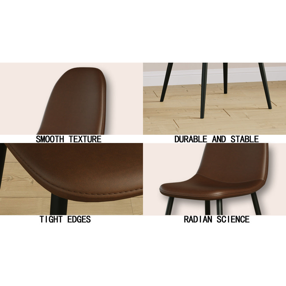 Mid-Century Dining Chairs Set of 4 | Spoon-Back Upholstered Seats & Black Metal Legs — Brown / Grey