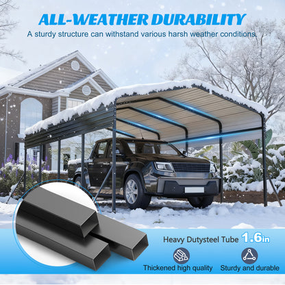 13×20 FT Metal Carport | Heavy-Duty Galvanized Steel Hardtop with Triangle Reinforced Frame & 4 Poles — All-Weather Vehicle & Outdoor Storage Shelter