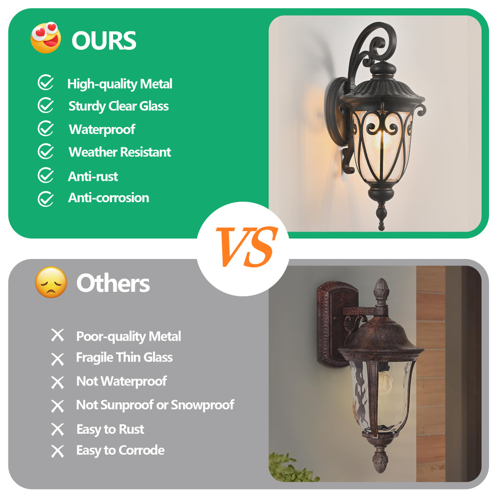 23" Outdoor Wall Lantern, Black Vintage Wall Sconce with Bubble Glass, Weatherproof Exterior Light Fixture for Porch, Patio & Entryway