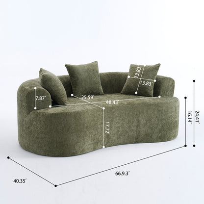 Crescent Sectional Sofa | No-Assembly Chenille 2-Seater with Low-Back Deep Cushions & Self-Inflating Foam — Green / Gray