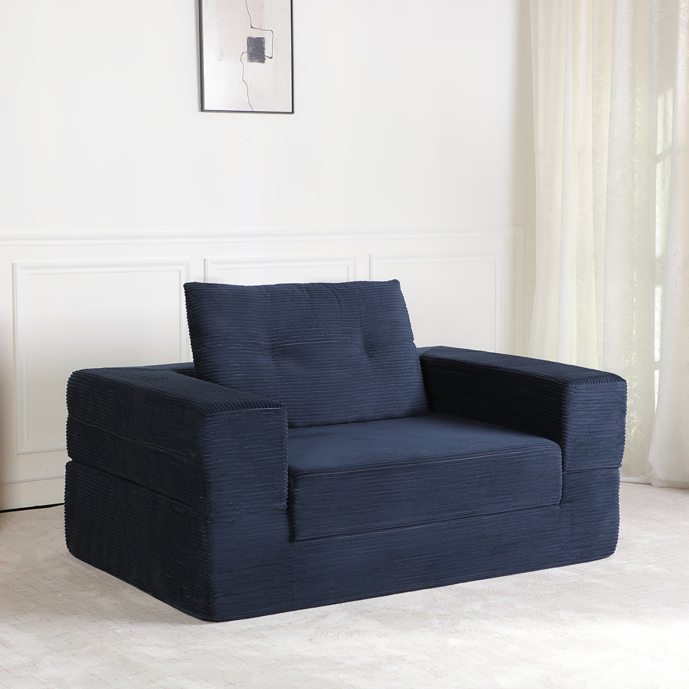 3-in-1 Floor Sofa Bed for Humans & Pets | No-Assembly Corduroy Lounger with Memory Foam & Pillow — Dark Blue Dark Blue