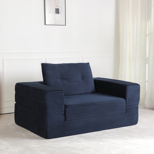 3-in-1 Floor Sofa Bed for Humans & Pets | No-Assembly Corduroy Lounger with Memory Foam & Pillow — Dark Blue