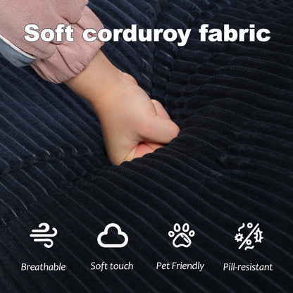 3-in-1 Floor Sofa Bed for Humans & Pets | No-Assembly Corduroy Lounger with Memory Foam & Pillow — Dark Blue