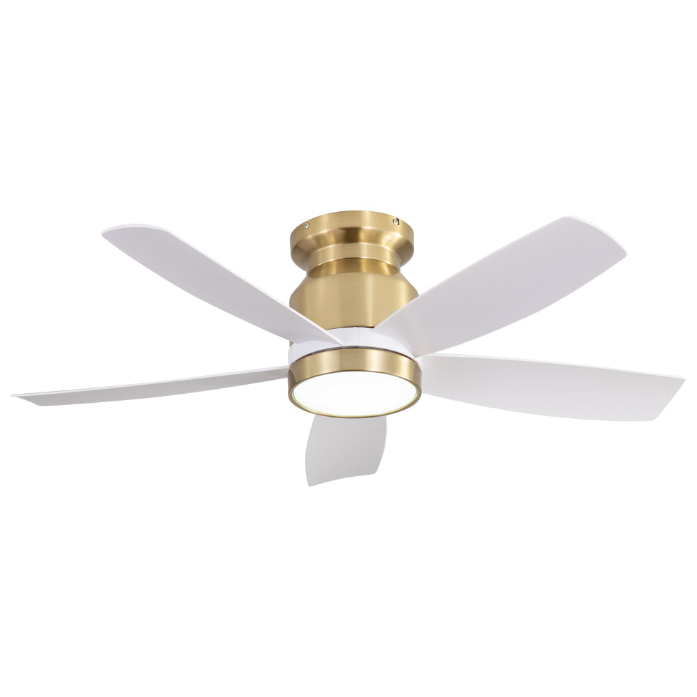 42" Flush Mount Ceiling Fan with LED Light & Remote – Dimmable 3CCT, Reversible DC Motor | Black, Gold & Black+Gold Gold