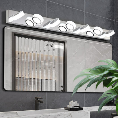 LED Vanity Light Fixture | 3/4/5/6/7-Light Chrome Bathroom Wall Sconce with 360° Rotatable Heads & Frosted Acrylic Shade — Dimmable, 36W 7-light