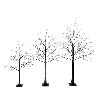 Black Halloween Christmas Tree Set | 3-Pack 4FT + 5FT + 6FT with 216 Purple LED Lights — Adjustable Branches for Spooky Holiday Decor