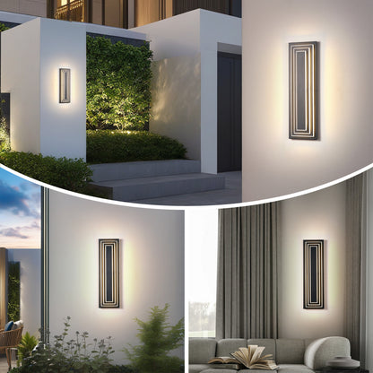 3-Tier LED Outdoor Wall Sconce | Modern Black Exterior Light with Acrylic Shade — 15.7" or 23.6", 24W Warm White, 2-Pack