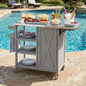 Foldable Outdoor Kitchen Island with Stainless Steel Top | Rolling Cart with Storage Cabinet, Open Shelves & Towel Rack — Grey Grey