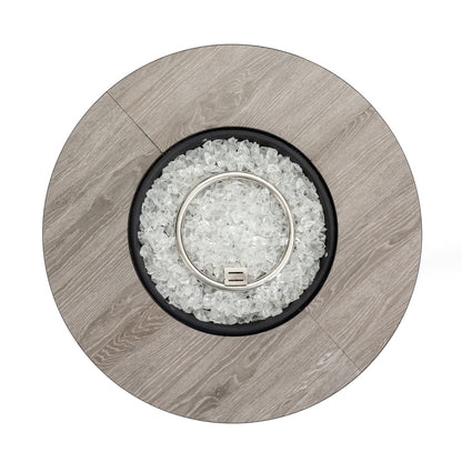 30" Propane Fire Pit Table | 50,000 BTU Round Steel Fire Table with Wood-Grain Ceramic Top & Rain Cover — Black