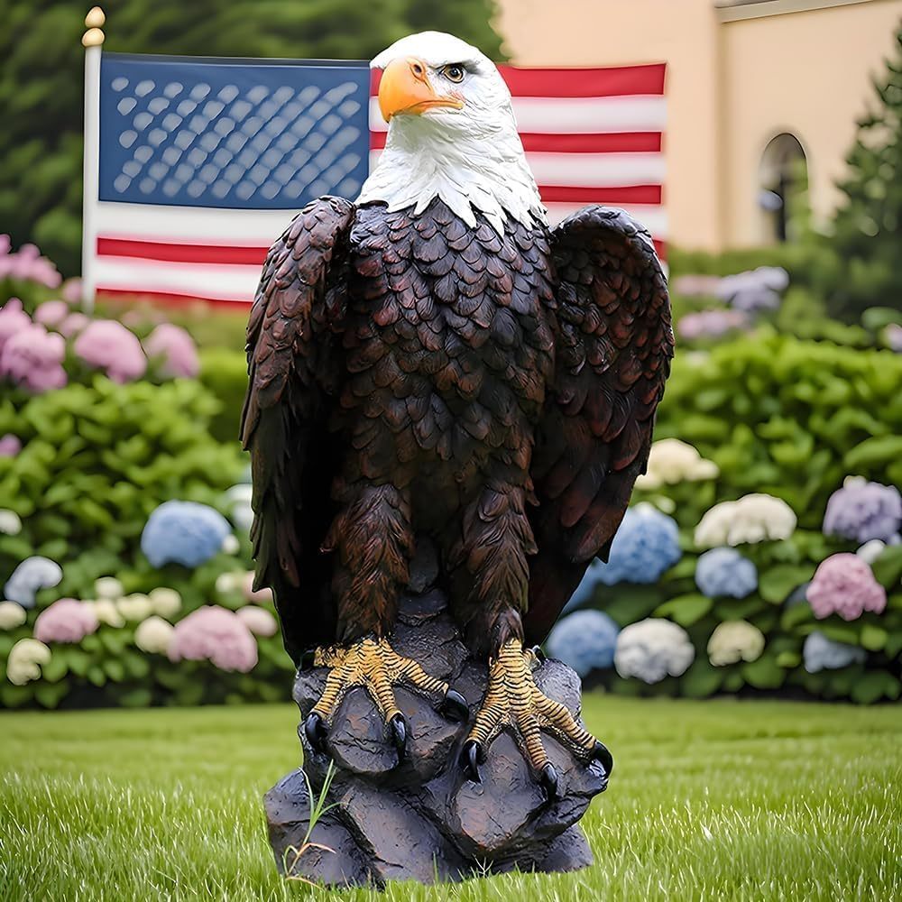 Large Bald Eagle Garden Statue | 24.4" Hand-Painted American Eagle Sculpture — Patriotic Indoor & Outdoor Decor