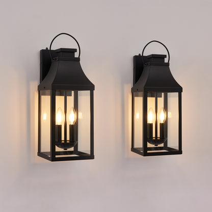 20" Dusk-to-Dawn Outdoor Wall Light | 2-Light Black Waterproof Porch Sconce with Tempered Glass — Garage, Patio & Front Door (1 or 2 Pack)