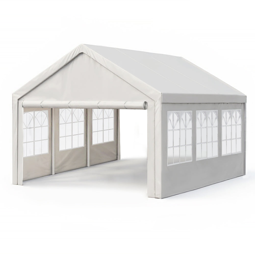 10×20 FT Carport Canopy & Party Tent | Heavy-Duty Gazebo with 4 Removable Sidewalls, UV & Water-Resistant PE Cover — White
