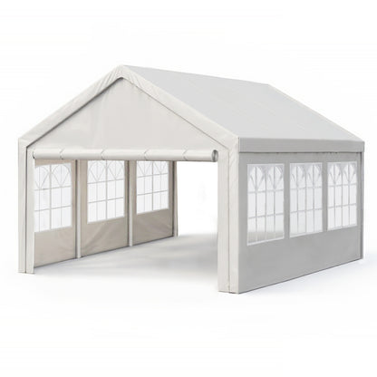 10×20 FT Carport Canopy & Party Tent | Heavy-Duty Gazebo with 4 Removable Sidewalls, UV & Water-Resistant PE Cover — White