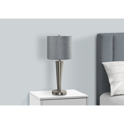 Contemporary Table Lamp Set of 2 | 24" Nickel Metal Base, Grey Linen Shade & USB Port