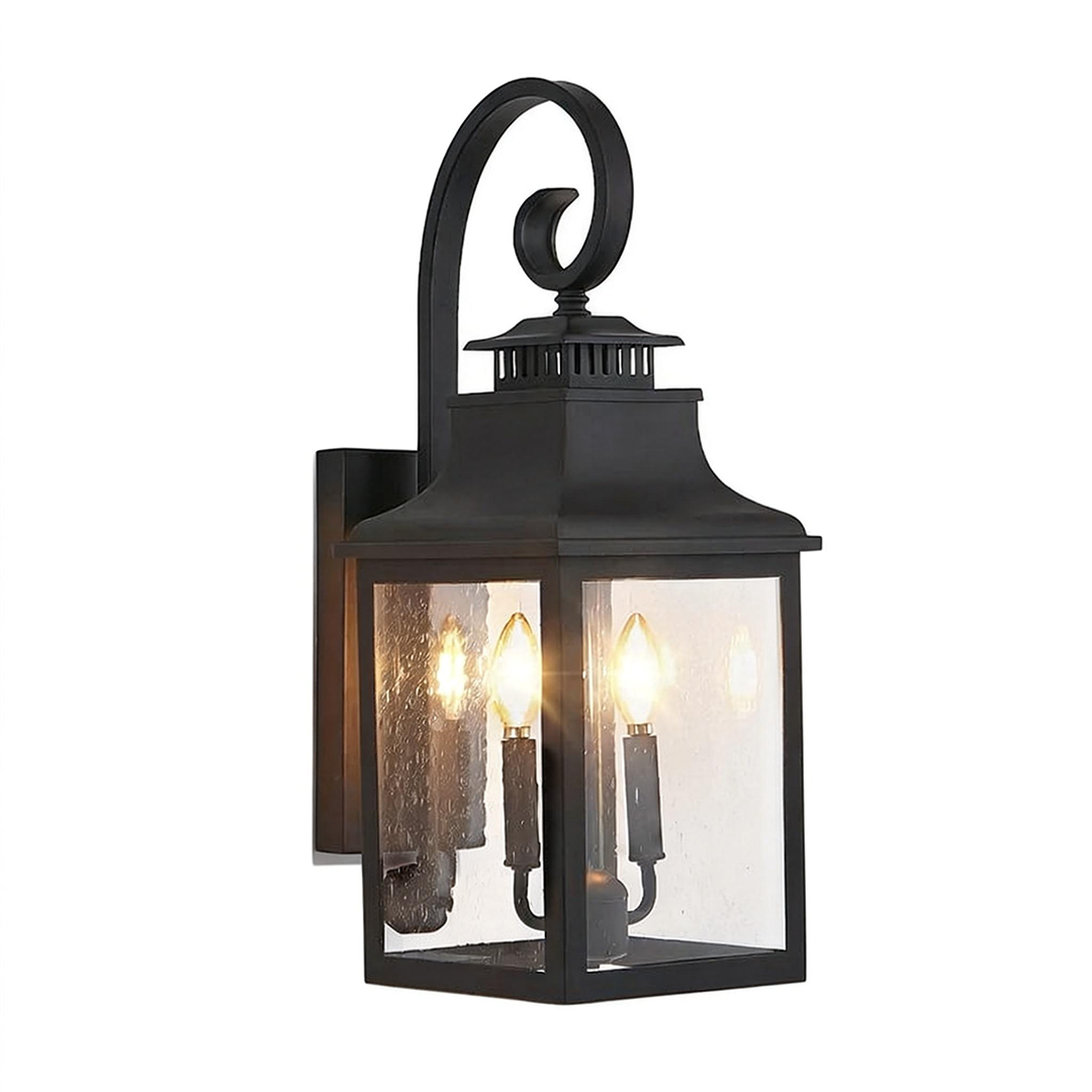 Outdoor Wall Lantern – Vintage Black Aluminum, Clear Seeded Glass & 2x E12 Sockets | Weatherproof Wall Sconce