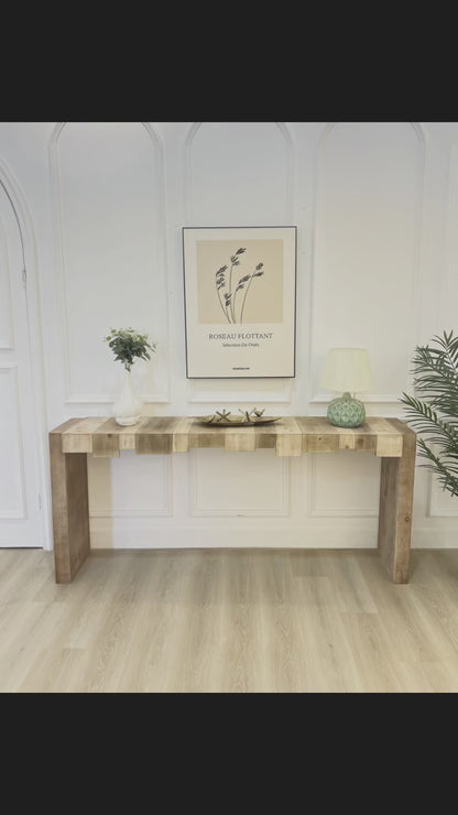 71" Rustic Console Table with Sculpted Block Apron | Narrow Entryway & Sofa Table for Hallway, Living Room & Foyer