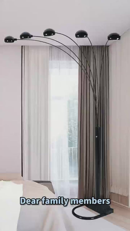 5-Arm Arc Floor Lamp – Adjustable Dome Heads, 3-Way Switch & Tip-Resistant Base | Black, Gold, Nickel & White