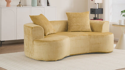 Crescent Sectional Sofa | No-Assembly Chenille 2-Seater with Low-Back Deep Cushions & Self-Inflating Foam — Green / Gray