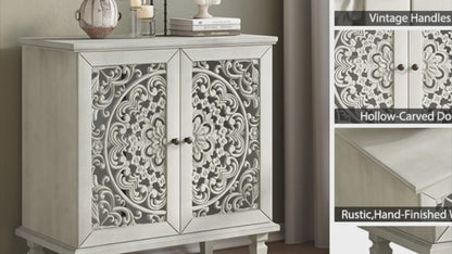 Vintage Hollow-Carved Accent Cabinet | 2-Door Storage Sideboard with Floral Detail & Solid Wood Legs