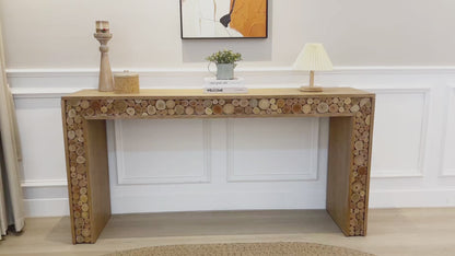 Rustic Console Table with Natural Log Accents | 62" Narrow Entryway & Sofa Table Modern Farmhouse Style