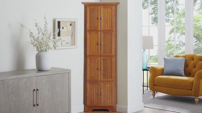 72" Corner Kitchen Pantry Cabinet | 4-Tier Tall Storage with 8 Doors & Shelves — Farmhouse Oak